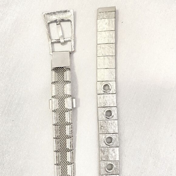 Frosted Silver ToneBelt Small XSmall Waist Segmented Skinny Link Metallic - Picture 6 of 11